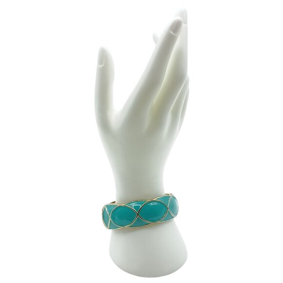 Vintage Turquoise & Gold Tone Enamel Bangle Bracelet - Picture 1 of 4